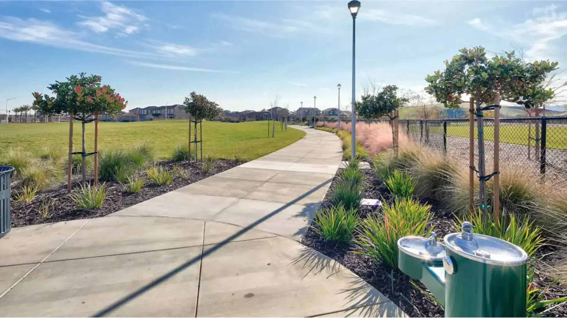 Landscaped walking path in the neighborhood