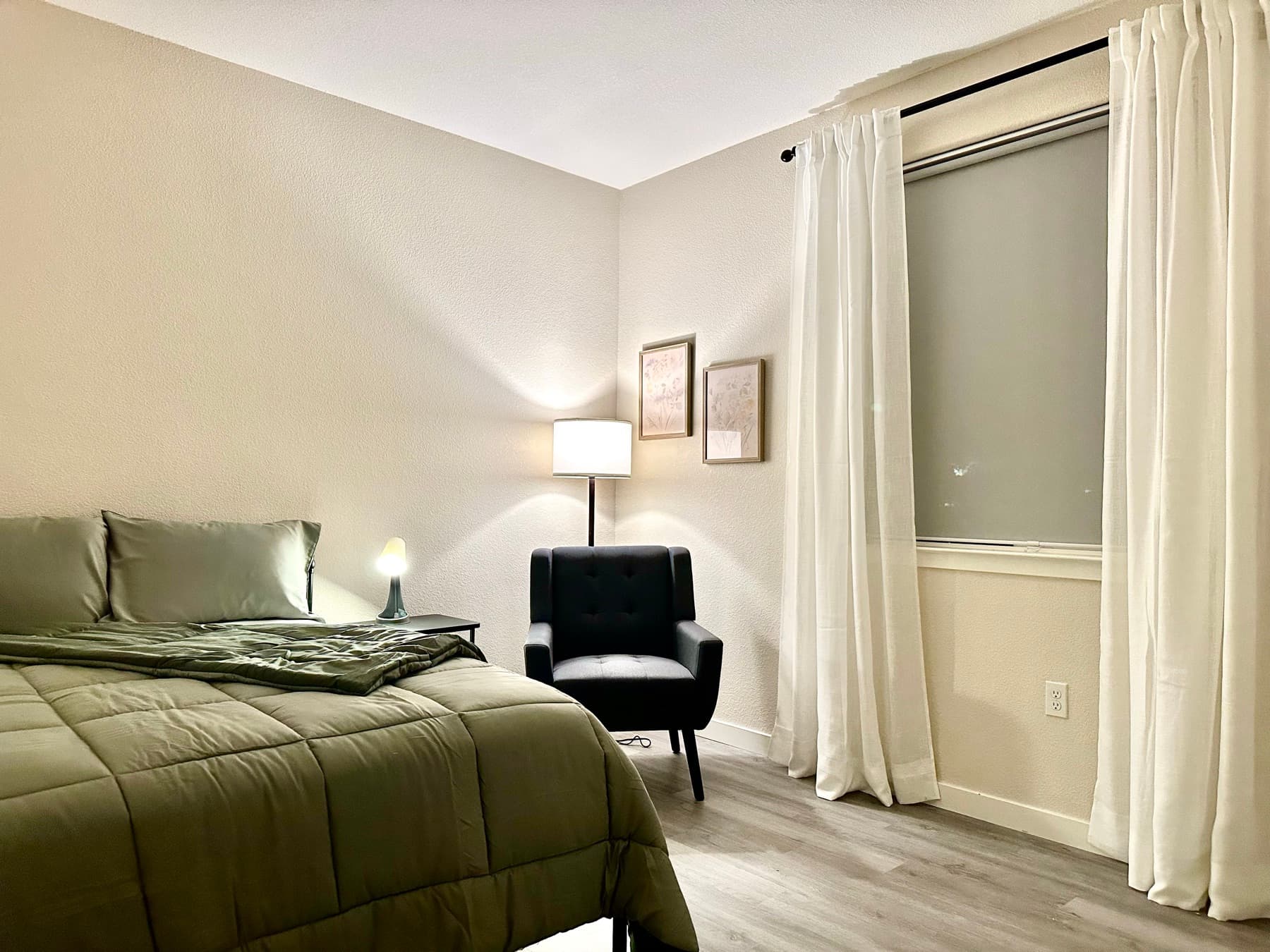 Cozy resident bedroom with warm furnishings